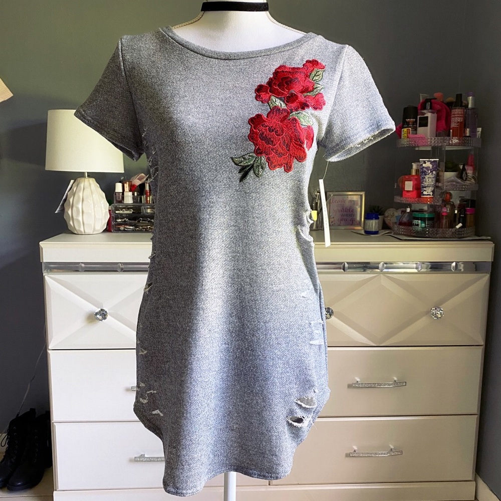 Urban Rebel Distressed Rose Tunic Tee